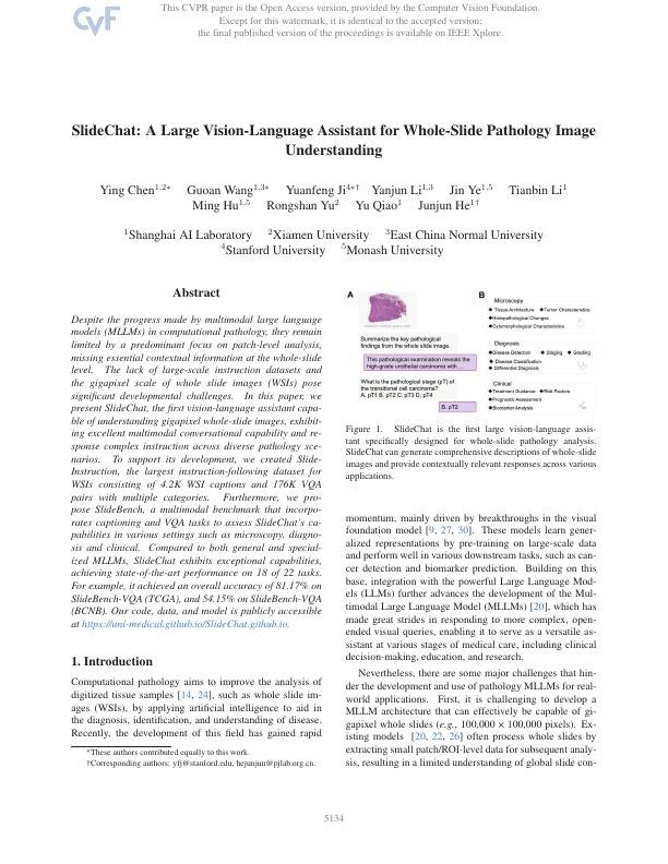 SlideChat: A Large Vision-Language Assistant for Whole-Slide Pathology Image Understanding